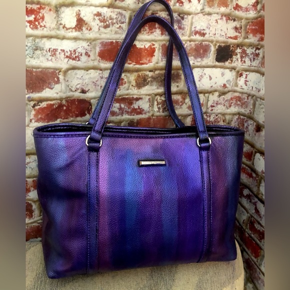 Dana Buchanan Metallic Purple Blu Mult Color Vegan Lthr Tote Bag EUC - Picture 3 of 13